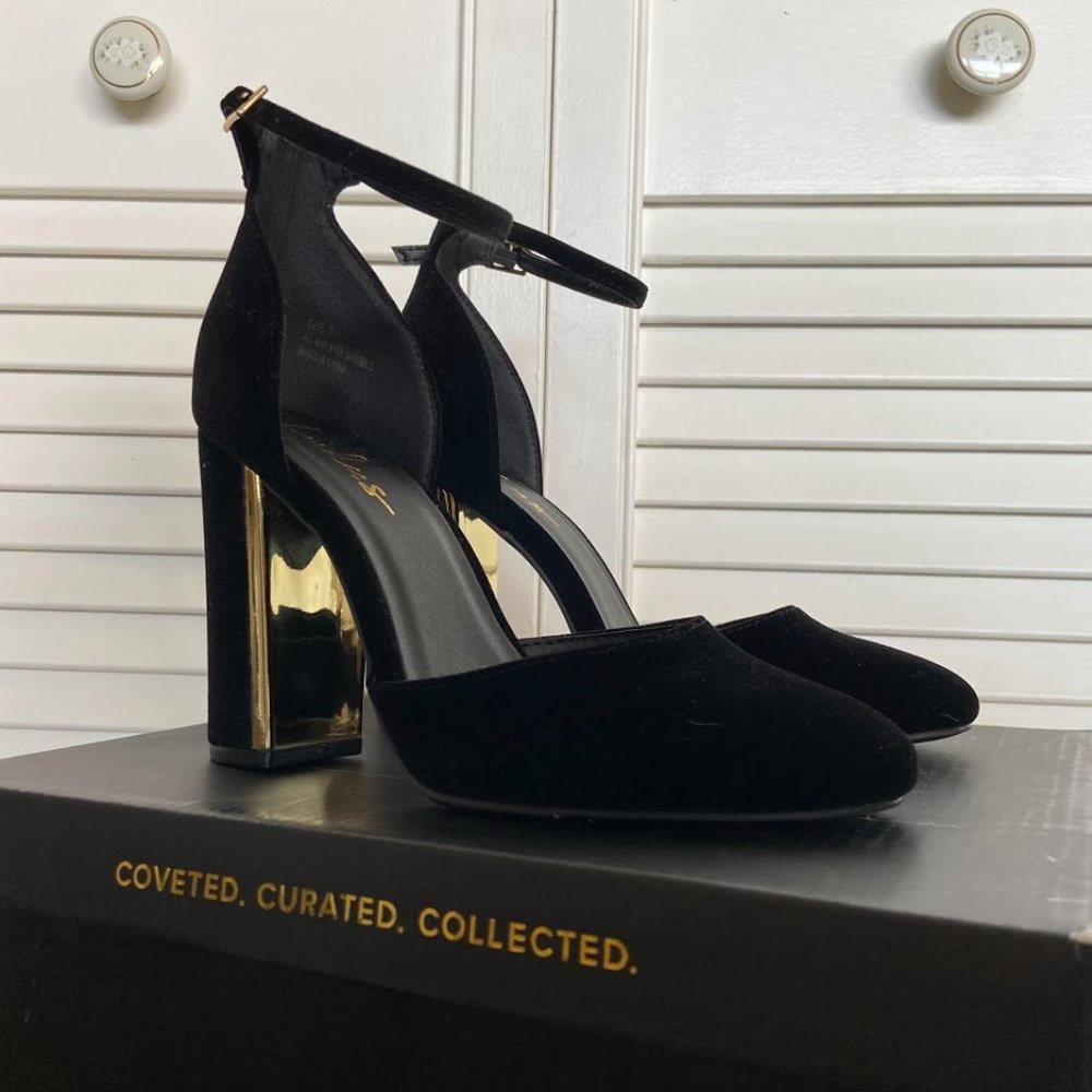 Black Velvet Ankle Strap Heels (Size 7)